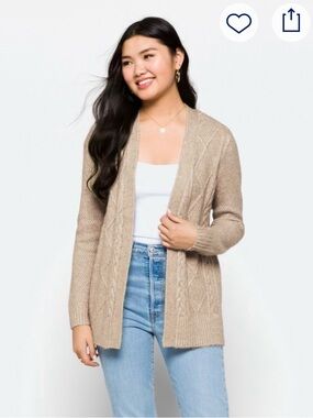 Cable Knit Women's Cardigan Beige Size Small
